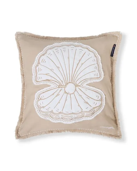 Poszewka Summer embroidered patch linen/cotton pillow cover, beige/white Lexington