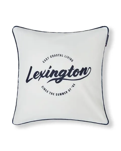 Poszewka White logo organic cotton twill pillow cover, white/blue Lexington