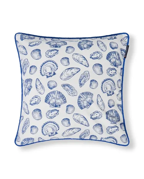 Poszewka Shell printed organic cotton pillow cover, white/blue Lexington