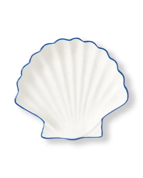 Talerz muszla Stoneware shell small dish, white/blue Lexington