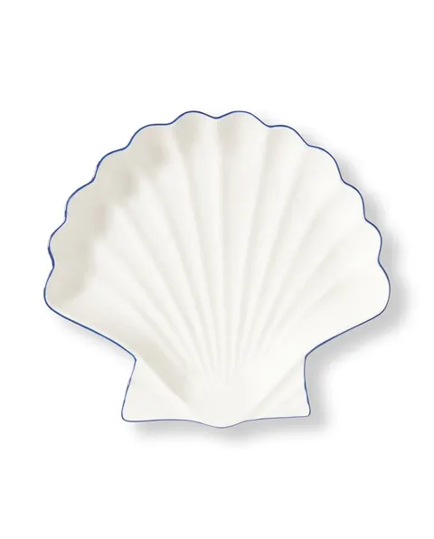 Talerz muszla Stoneware shell platter, white/blue Lexington L