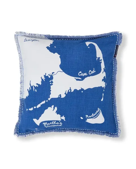 Poszewka Map printed organic cotton pillow cover, blue/white Lexington 50x50
