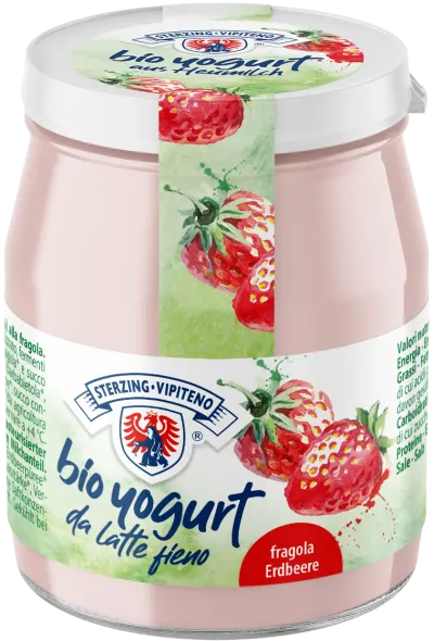 JOGURT TRUSKAWKOWY Z MLEKA SIENNEGO BEZGLUTENOWY BIO 150 g (SŁOIK) - STERZING-VIPITENO