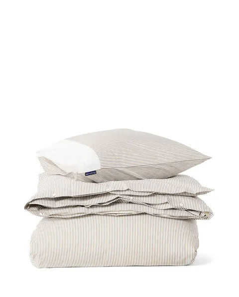 Zestaw pościeli Striped cotton percale bed set, olive/white 200x200/ 50x70x2
