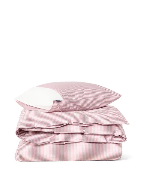 Zestaw pościeli Striped cotton percale bed set, fig/white 150x210/50x70