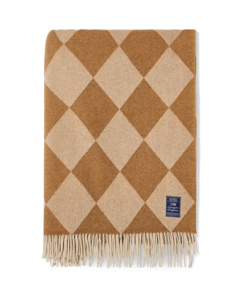 Pled Argyle recycled wool throw, fudge/white Lexington