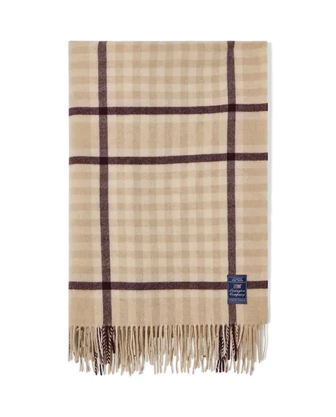 Pled Checked recycled wool throw, beige/fig Lexington