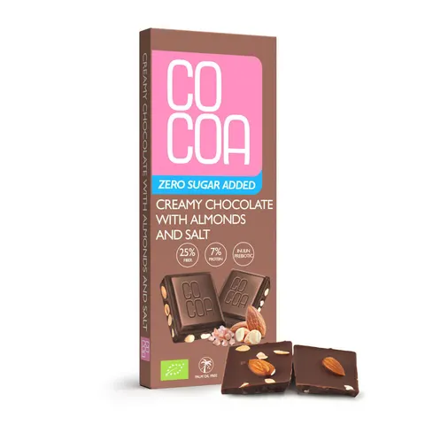 Czekolada Creamy z Migdałami i Solą bez Dodatku Cukrów 40 g Cocoa