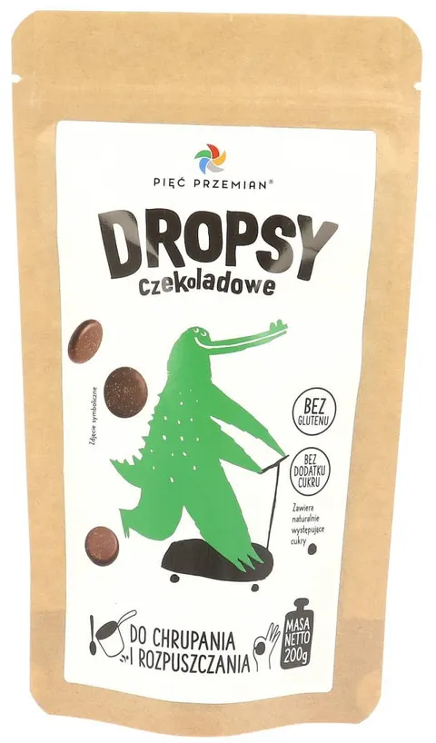 Dropsy Czekoladowe Bez Dodatku Cukrów Bezglutenowe 200g Pięć Przemian