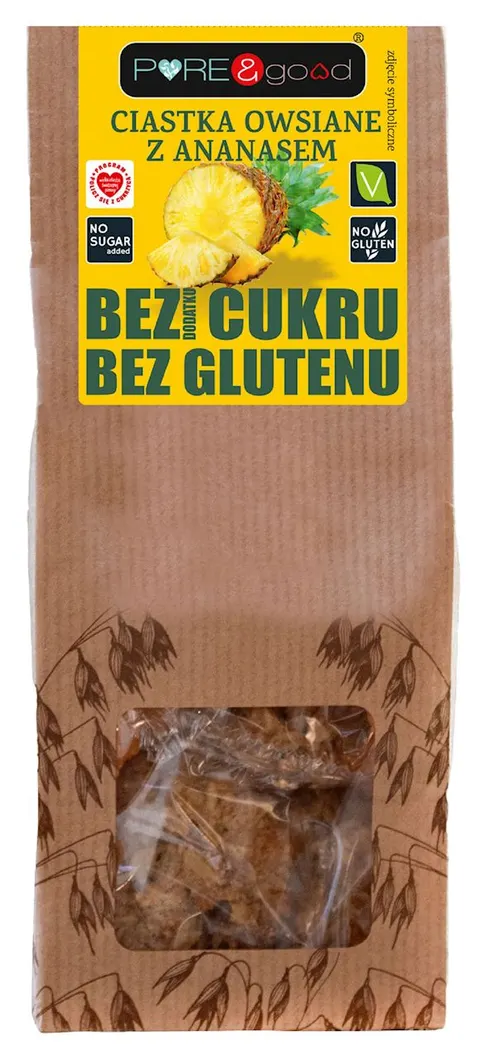 Ciastka Owsiane z Ananasem bez Dodatku Cukrów Bezglutenowe 150 g Pure&Good