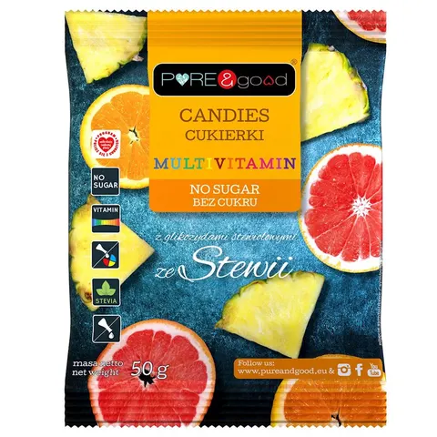 Cukierki Multivitamin ze Stewią bez Cukru 50 g Pure&Good