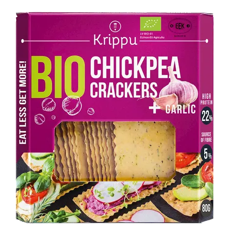 Krakersy Proteinowe z Ciecierzycy z Czosnkiem BIO 80g Krippu