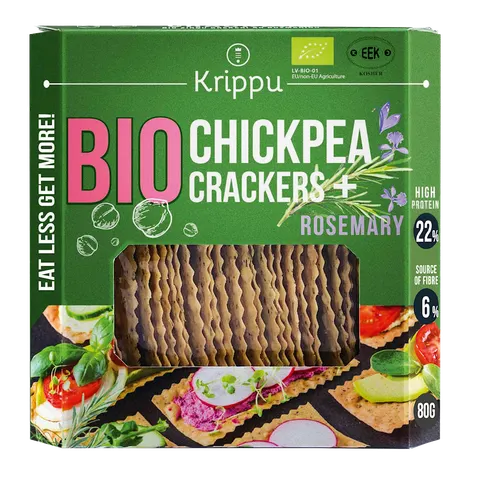 Krakersy Proteinowe z Ciecierzycy z Rozmarynem BIO 80g Krippu