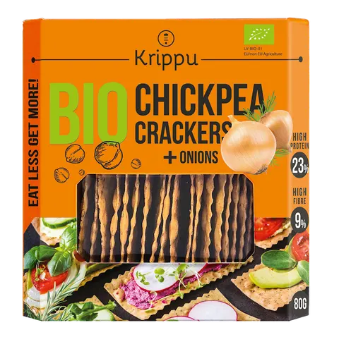 Krakersy Proteinowe z Ciecierzycy z Cebulą BIO 80g Krippu