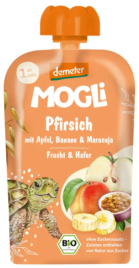 Mus Jabłko - Brzoskwinia - Banan - Marakuja - Owies Bez Dodatku Cukrów od 1 Roku Demeter BIO 100g Mogli