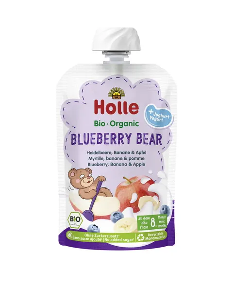 Mus Borówkowy Miś Jogurt - Borówka - Jabłko - Banan) bez Dodatku Cukrów od 8 Miesiąca BIO 100 g Holle