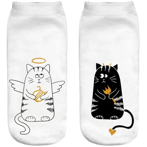 Śmieszne skarpetki damskie Stopki Cat black & white