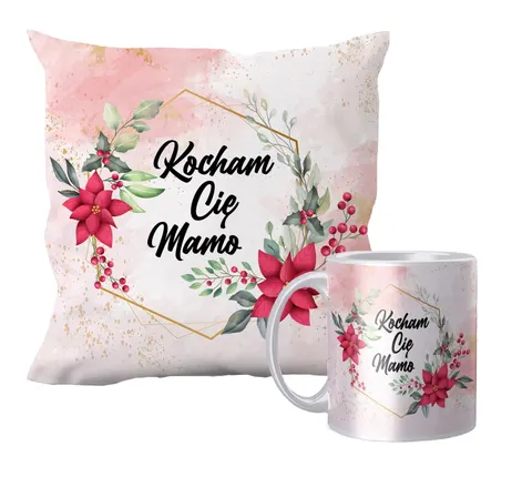 Zestaw poduszka + kubek święta Kocham Cię mamo