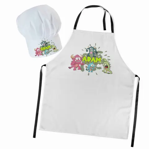 Czapka kucharska + personalizowany fartuszek zestaw Stwory