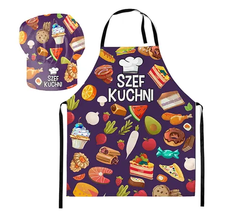 Czapka kucharska + fartuszek zestaw Szef kuchni