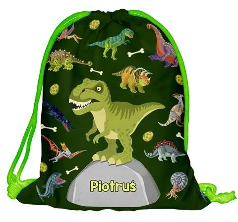Worek z imieniem do przedszkola szkoły Tyranozaur