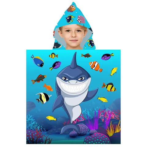 Ręcznik Ponczo kąpielowe z kapturem dla dzieci - SHARK