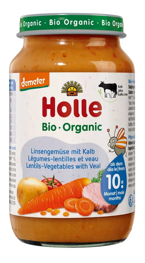 Warzywa z Cielęciną Bez Dodatku Cukrów od 10 m-c Demter BIO 220 g (Słoik) Holle