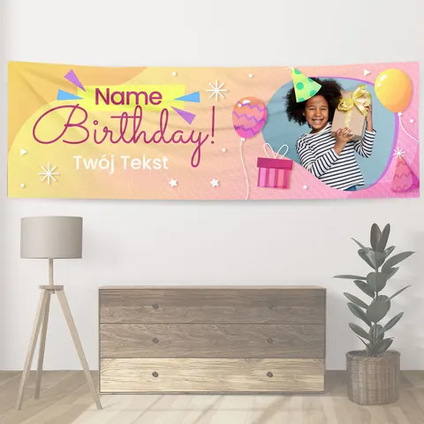 Personalizowany baner na urodziny 300 x 100 cm Rózowy