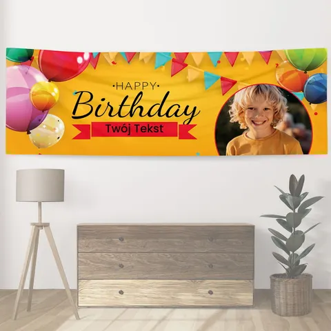 Personalizowany baner na urodziny 300 x 100 cm Żółty