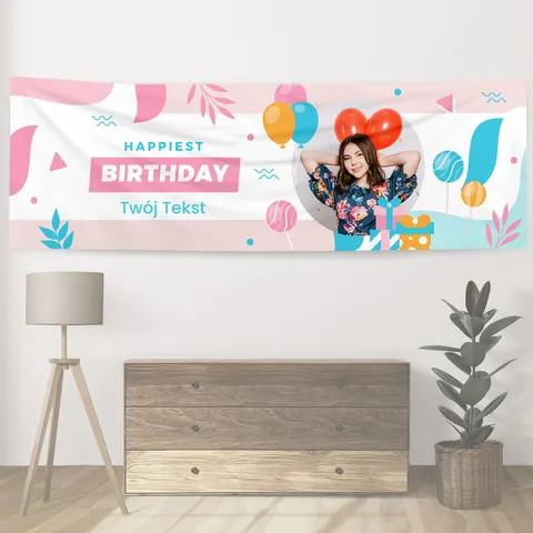Personalizowany baner na urodziny 300 x 100 cm Pastel