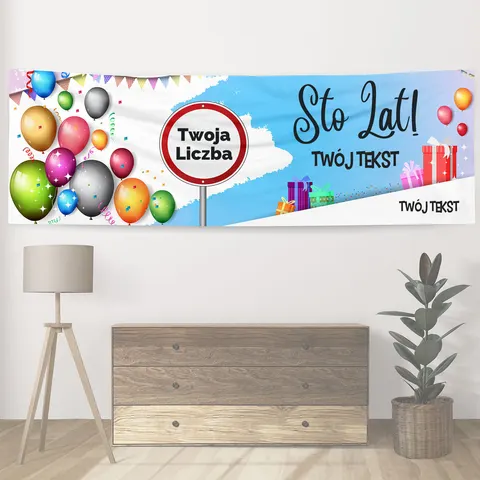 Personalizowany baner na urodziny 300 x 100 cm Sto lat