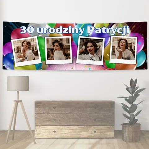 Personalizowany baner na urodziny 300 x 100 cm Balony