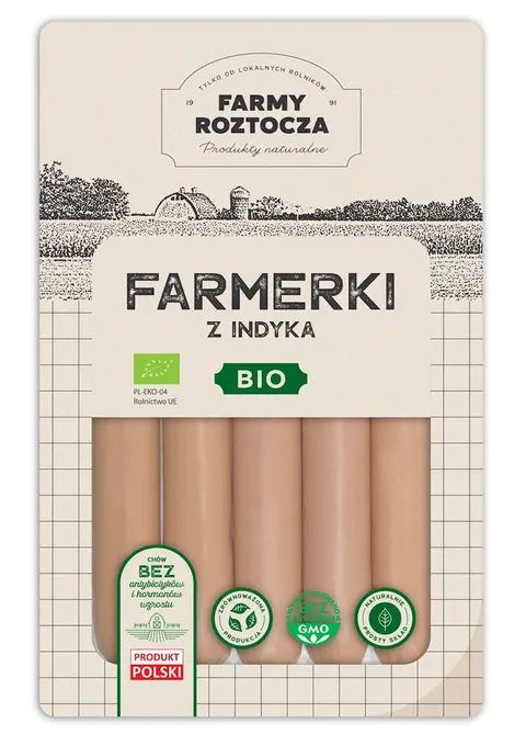 parówki Farmerki z Indyka BIO 250g Farmy Roztocza (z Półki)