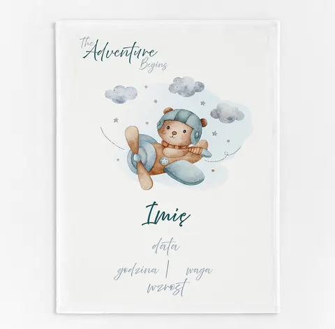 Personalizowany Kocyk Metryczka Samolot