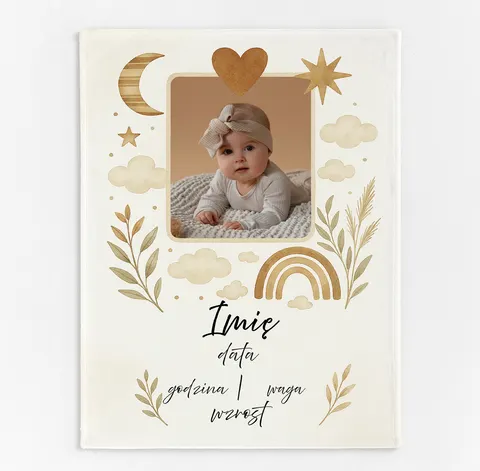 Personalizowany Kocyk Metryczka Boho Tęcza