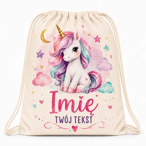 Worek z imieniem do przedszkola szkoły Unicorn
