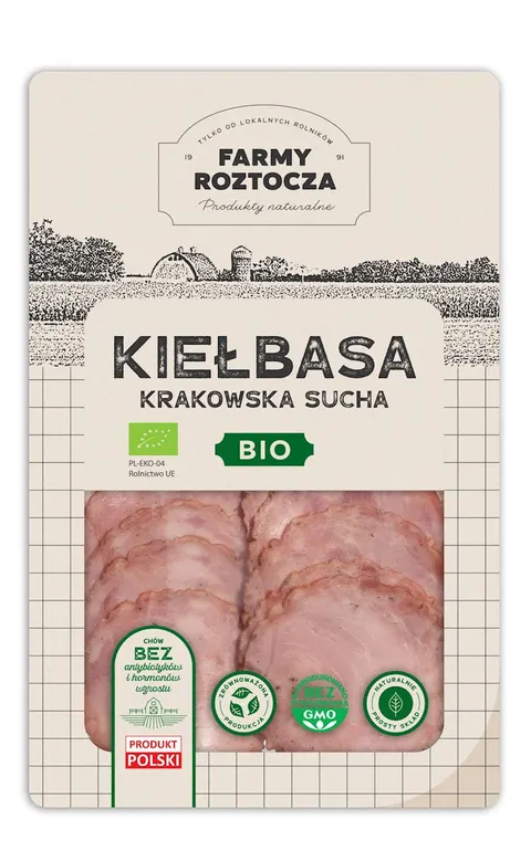 Kiełbasa Krakowska Sucha Plastry BIO 80 g Farmy Roztocza (Z Półki)