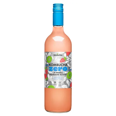KOMBUCHA O SMAKU TRUSKAWKI I KIWI ZERO % CUKRU 700 ml - DELIKATNA (ZAKWASOWNIA)