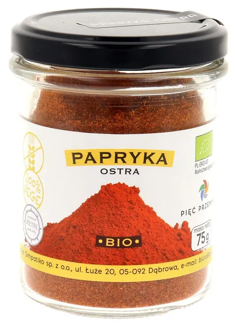 Papryka Ostra Mielona Bezglutenowa BIO 75 g Pięć Przemian