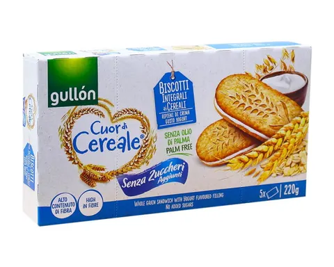 Ciastka pełnoziarniste bez cukru z nadzieniem jogurtowym Gullon 220 g