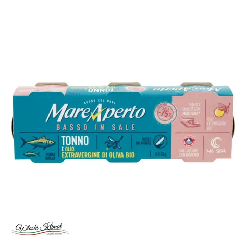 Tuńczyk w puszce, niska zawartość soli Mare Aperto (3x65g) 195g