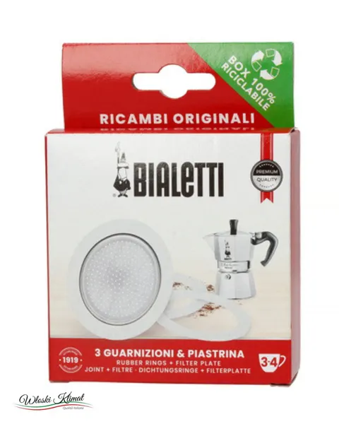 Uszczelki 3 szt. i sitko- zapas do kawiarek 3/4tz BIALETTI