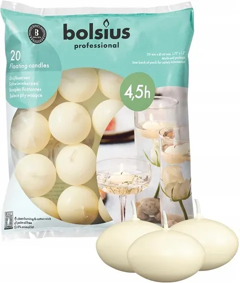 Bolsius Kremowa pływająca świeca 20 sztuk