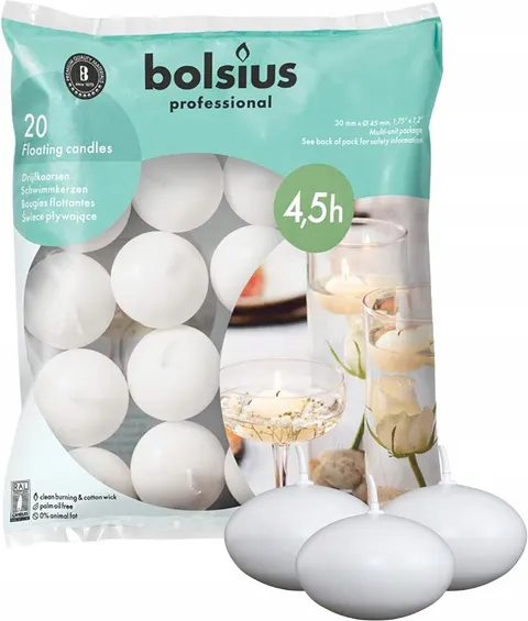 Bolsius Biała pływająca świeca 20 sztuk