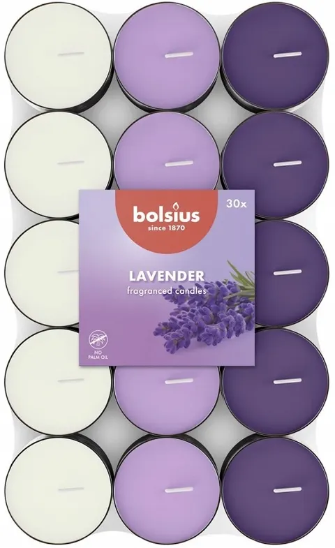 Bolsius Multi Coloured Lawenda podgrzewacze zapachowe 3,5 godzinne - 30 sztuk