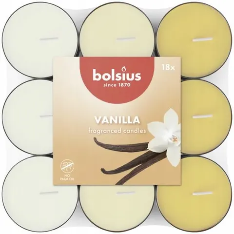 Bolsius Multi Coloured Wanilia podgrzewacze zapachowe 3,5 godzinne - 18 sztuk