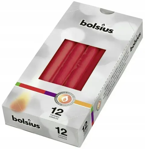 Bolsius Czerwona świeca stołowa szpica 245/24mm - 12 sztuk