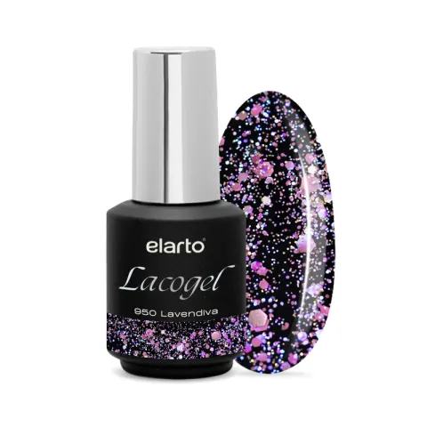 Elarto Lakier hybrydowy Lacogel Lavendiva Fioletowy Brokat nr 950 7ml