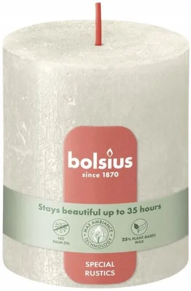 Bolsius Rustic Shimmer Kremowa świeca dekoracyjna 80/68 mm