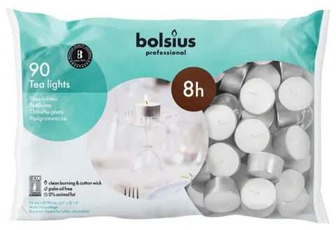 Bolsius podgrzewacze bezzapachowe białe 8 godzinne worek foliowy 90 sztuk